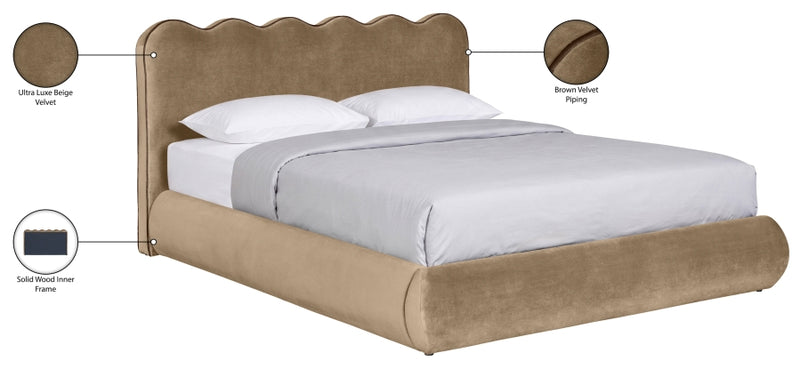Tempo Velvet Upholstered King Bed in Beige - TempoBeige-K