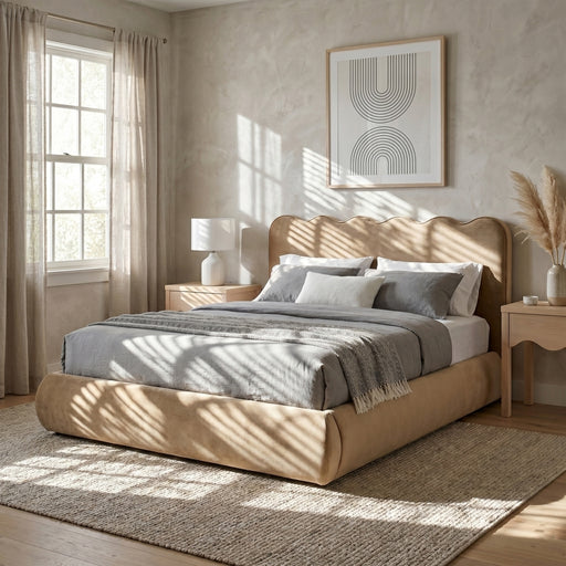 Tempo Velvet Upholstered King Bed in Beige - TempoBeige-K