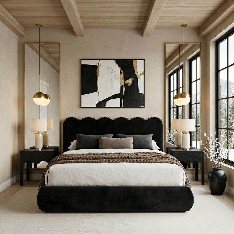 Tempo Velvet Upholstered King Bed in Black - TempoBlack-K