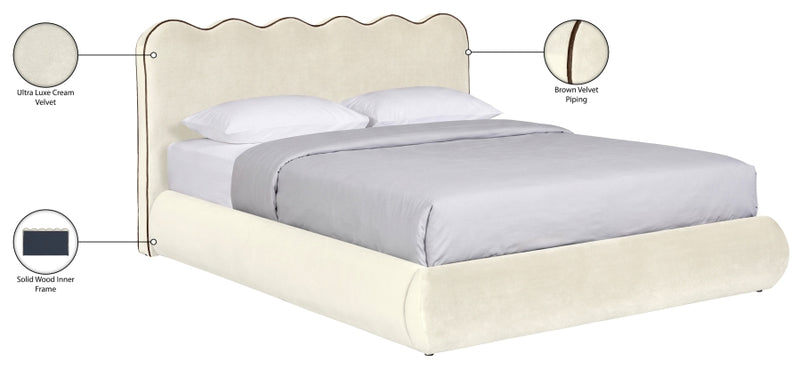 Tempo Velvet Upholstered King Bed in Cream - TempoCream-K