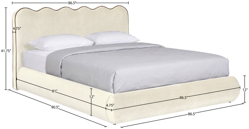 Tempo Velvet Upholstered King Bed in Cream - TempoCream-K