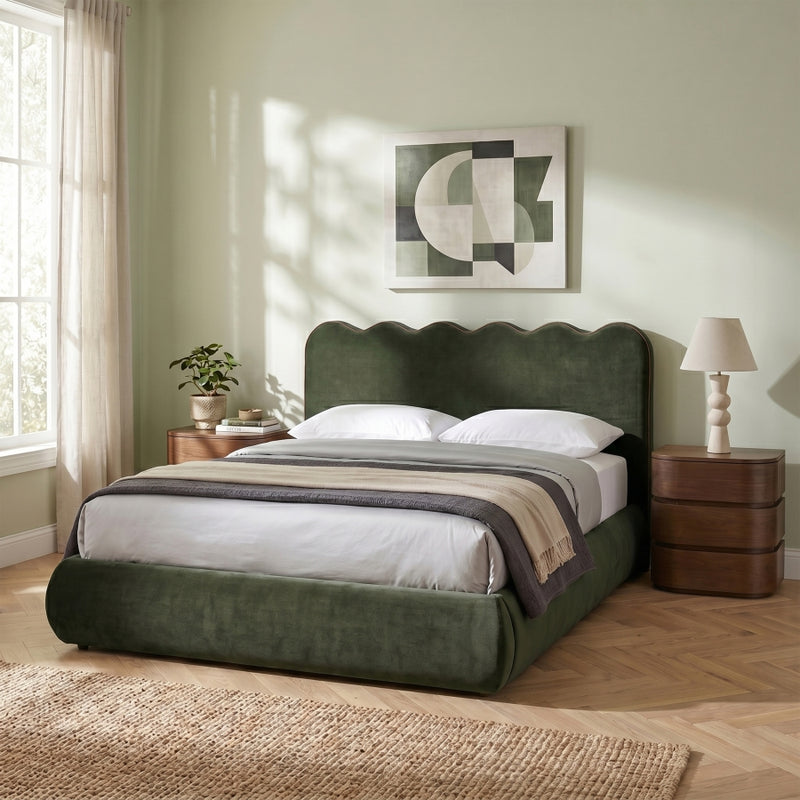 Tempo Velvet Upholstered King Bed in Green - TempoGreen-K
