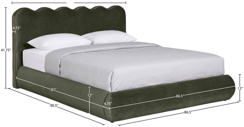 Tempo Velvet Upholstered King Bed in Green - TempoGreen-K