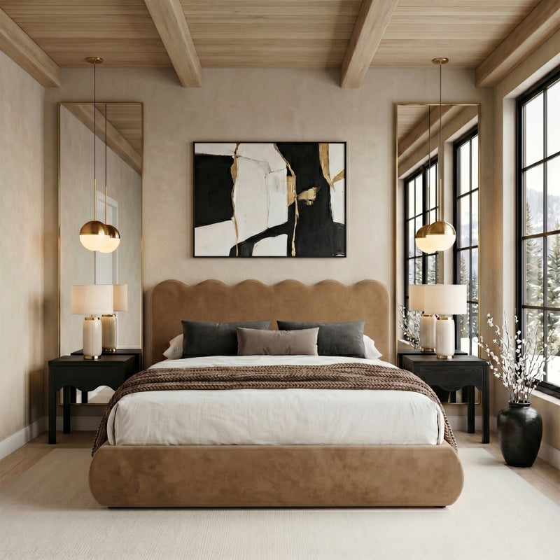 Tempo Velvet Upholstered King Bed in Saddle - TempoSaddle-K