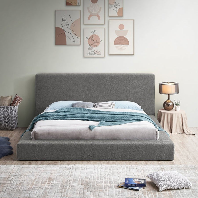 Terra Boucle Fabric King Bed Grey - Gate FurnitureKing Bed