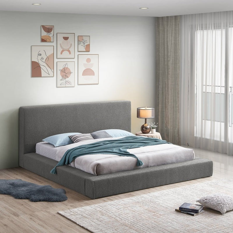 Terra Boucle Fabric King Bed Grey - Gate FurnitureKing Bed