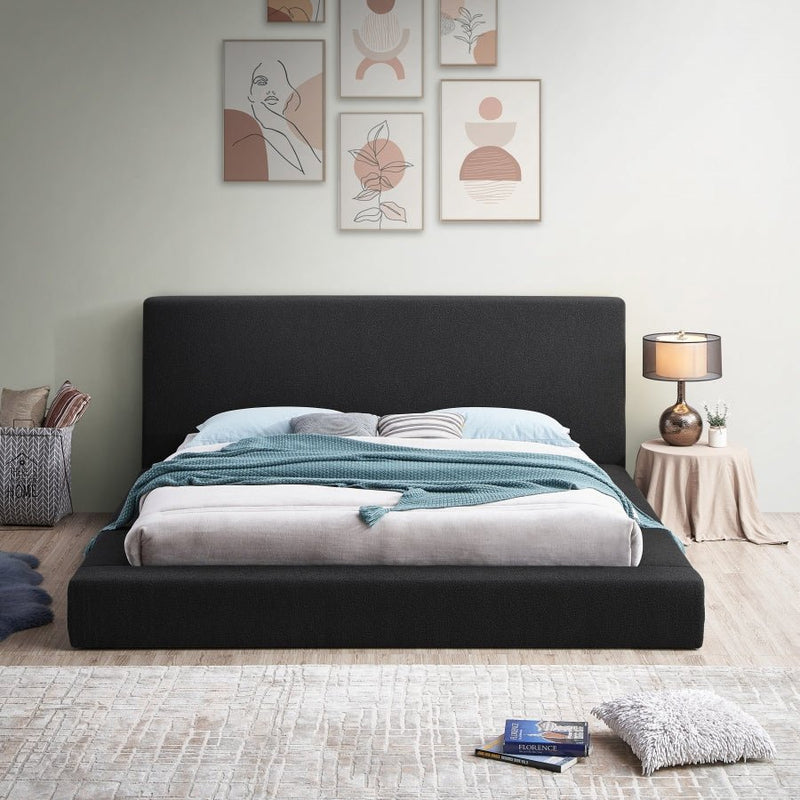 Terra Boucle Fabric Queen Bed Black - Gate FurnitureQueen Bed