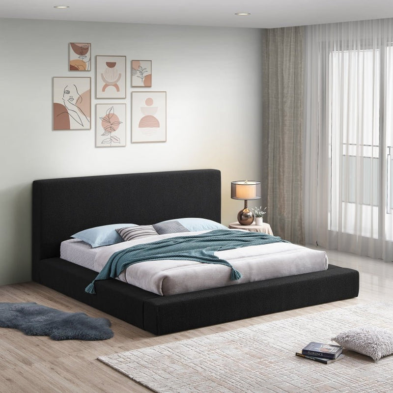 Terra Boucle Fabric Queen Bed Black - Gate FurnitureQueen Bed