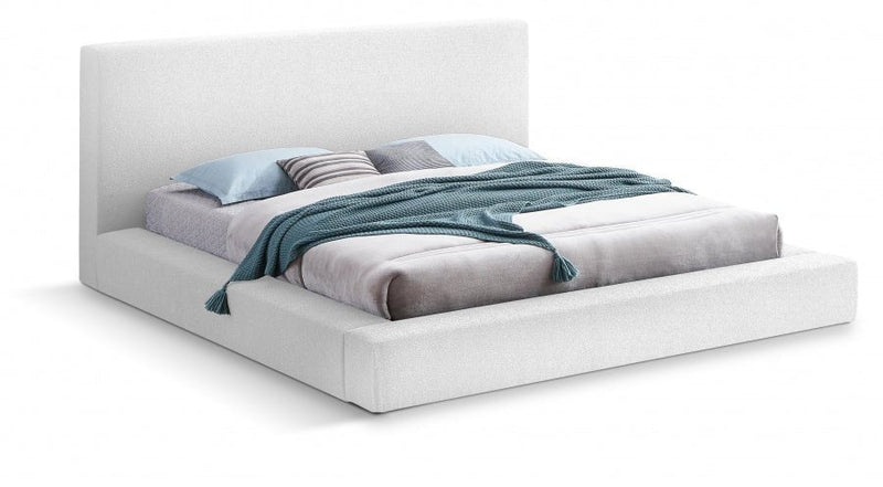 Terra Boucle Fabric Queen Bed White - Gate FurnitureQueen Bed