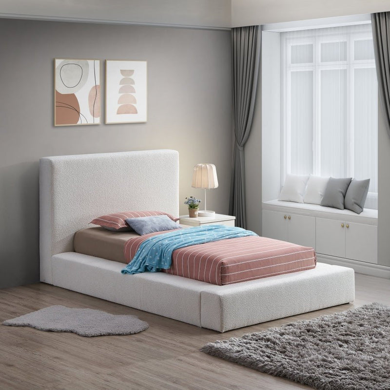 Terra Boucle Fabric Twin Bed Cream - Gate FurnitureTwin Bed