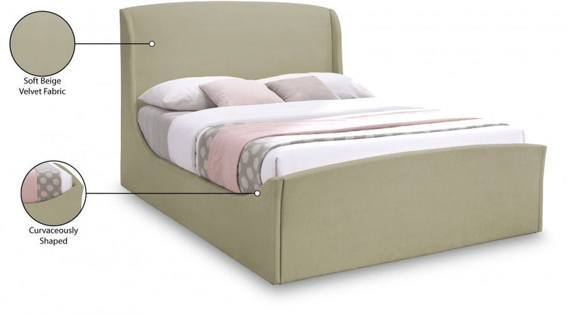 Tess Velvet Queen Bed (3 Boxes) Beige - Gate FurnitureQueen Bed