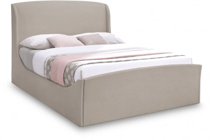 Tess Velvet Queen Bed (3 Boxes) Beige - Gate FurnitureQueen Bed