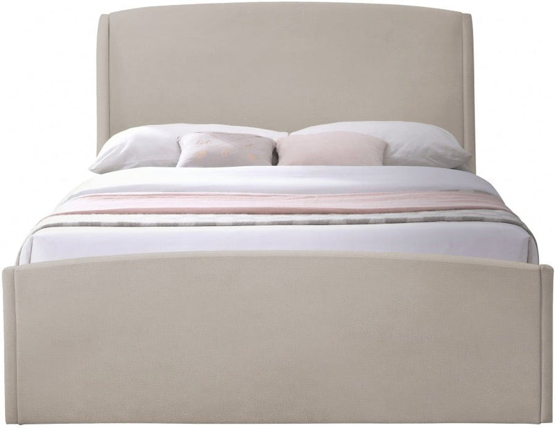 Tess Velvet Queen Bed (3 Boxes) Beige - Gate FurnitureQueen Bed