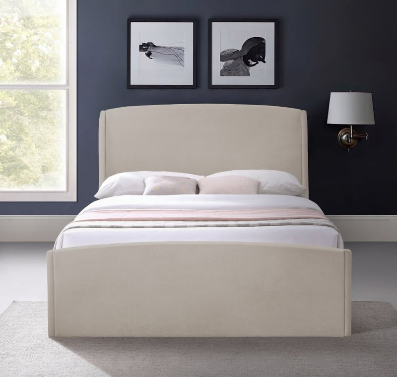 Tess Velvet Queen Bed (3 Boxes) Beige - Gate FurnitureQueen Bed