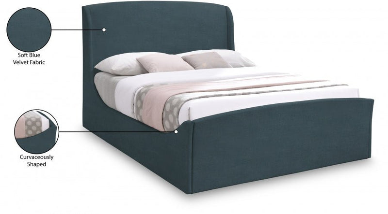 Tess Velvet Queen Bed (3 Boxes) Blue - Gate FurnitureQueen Bed
