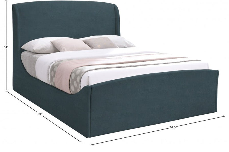 Tess Velvet Queen Bed (3 Boxes) Blue - Gate FurnitureQueen Bed