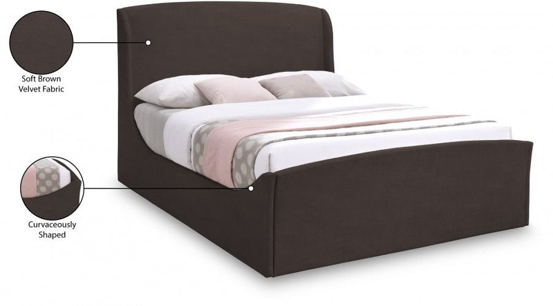 Tess Velvet Queen Bed (3 Boxes) Brown - Gate FurnitureQueen Bed