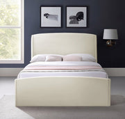 Tess Velvet Queen Bed (3 Boxes) Cream - Gate FurnitureQueen Bed