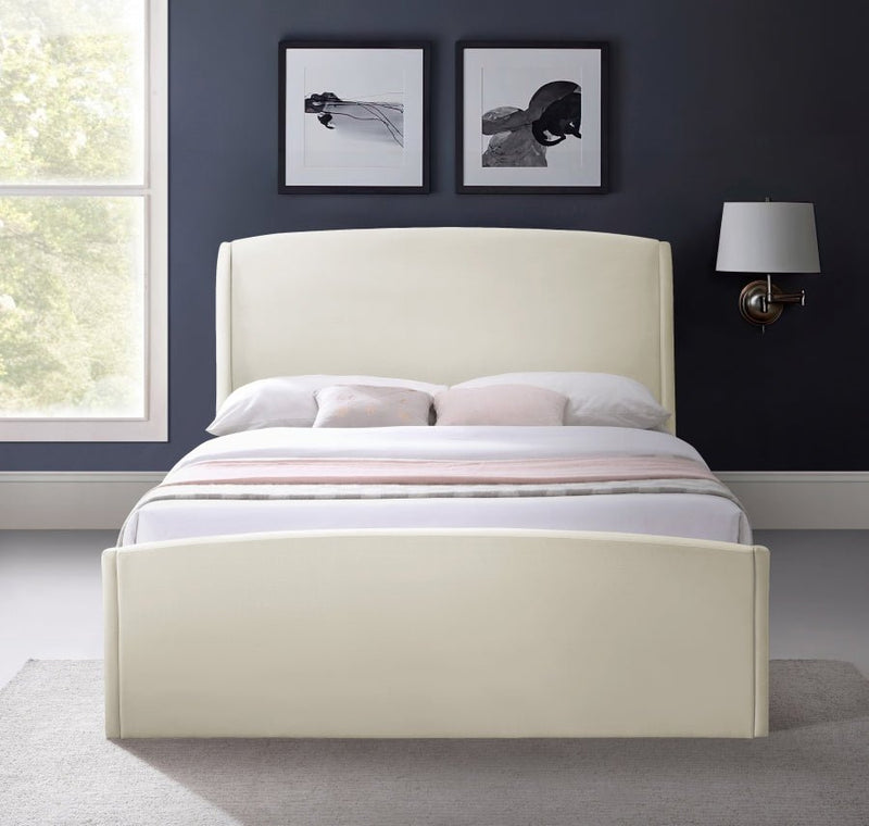 Tess Velvet Queen Bed (3 Boxes) Cream - Gate FurnitureQueen Bed