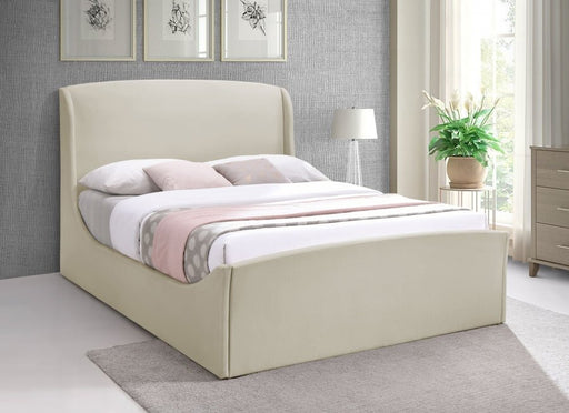 Tess Velvet Queen Bed (3 Boxes) Cream - Gate FurnitureQueen Bed