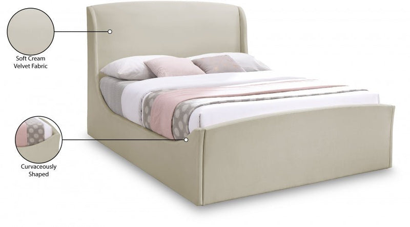 Tess Velvet Queen Bed (3 Boxes) Cream - Gate FurnitureQueen Bed