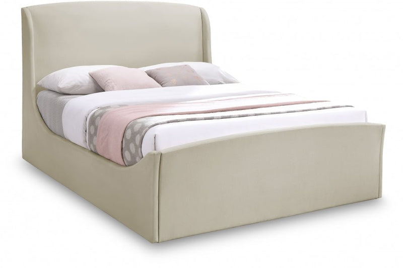 Tess Velvet Queen Bed (3 Boxes) Cream - Gate FurnitureQueen Bed