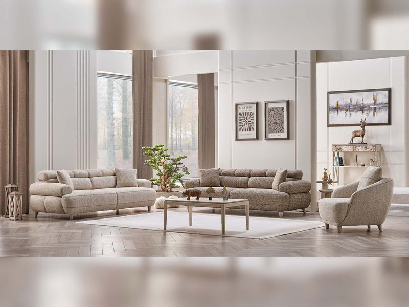 Tetra San 4-pieces (2 Sofa & 2 Chair) Livingroom in Brown - Cream - 200-SAN-TET-BRO-CRE-3311