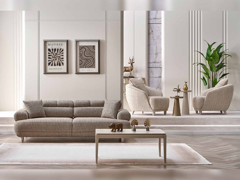 Tetra San 4-pieces (2 Sofa & 2 Chair) Livingroom in Brown - Cream - 200-SAN-TET-BRO-CRE-3311