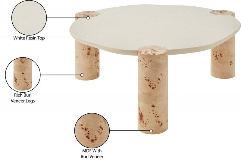 Thor Resin Top And Burl Veneer Base Coffee Table in Natural - 99037-CT