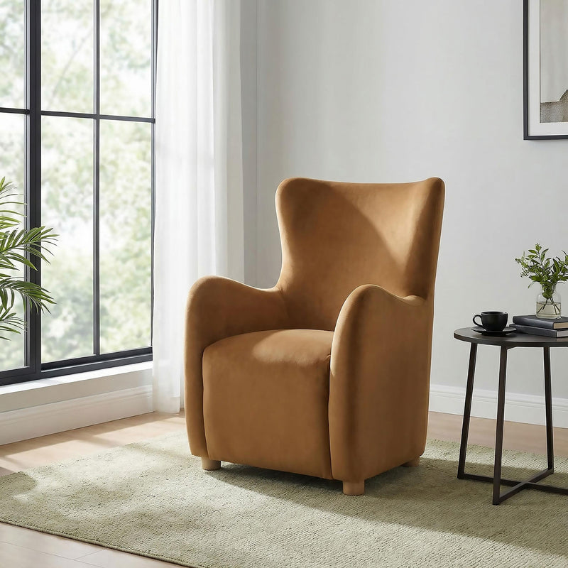 Thornton Velvet Upholstered Wingback Lounge Accent Chair Cognac - 903176