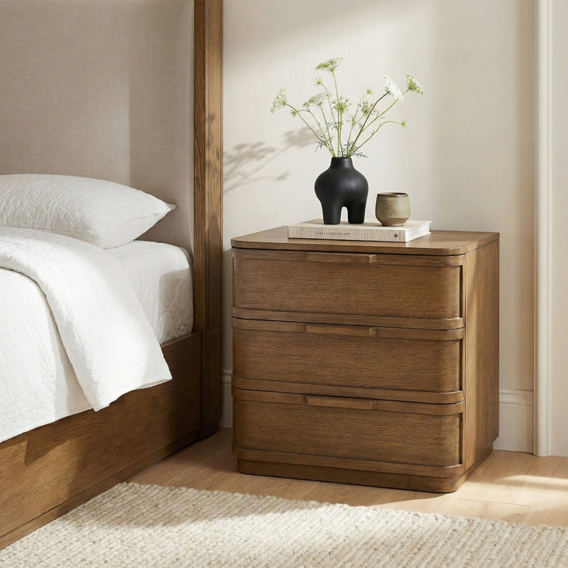 Tiberio 26" Oak Veneer And Solid Wood Nightstand in Brown - TiberioBrown-NS