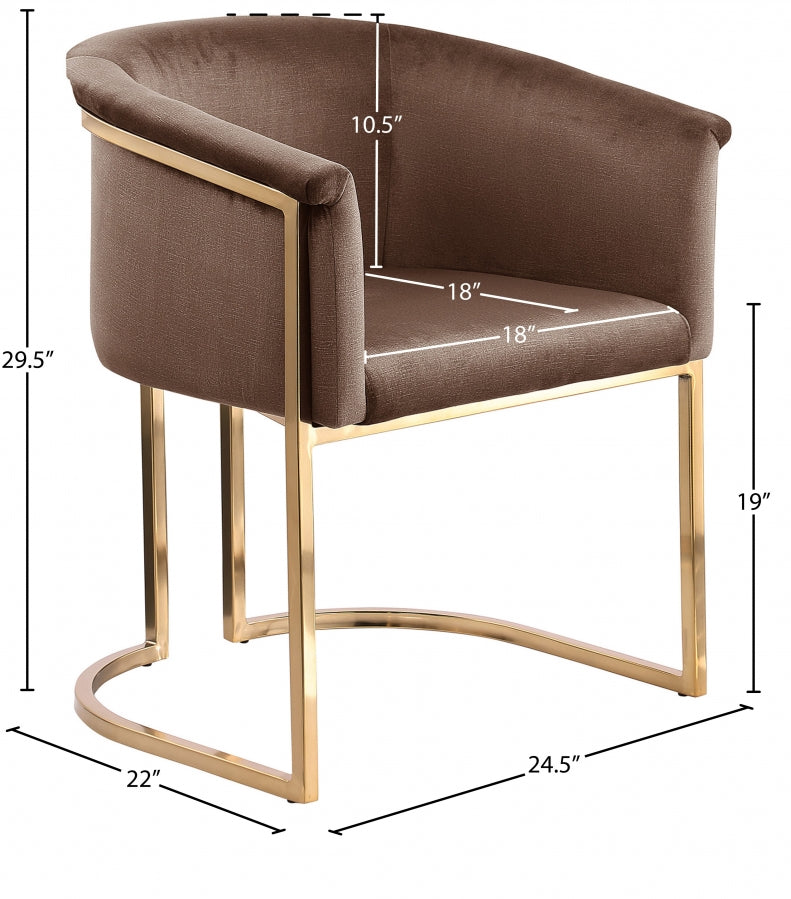 Tierra Velvet Upholstered Dining Chair in Brown - 758Brown-C