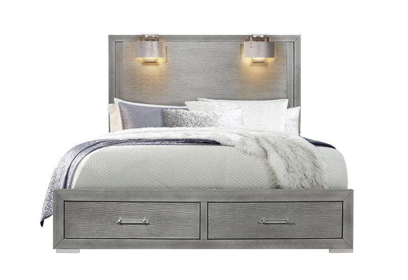 Tiffany Silver King Bed With Lamps - Gate FurnitureKing Bed
