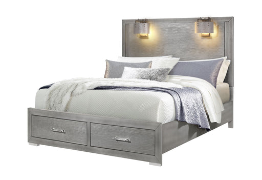 Tiffany Silver King Bed With Lamps - Gate FurnitureKing Bed