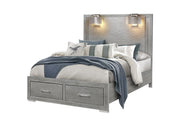 Tiffany Silver Queen Bed With Lamps - Gate FurnitureQueen Bed