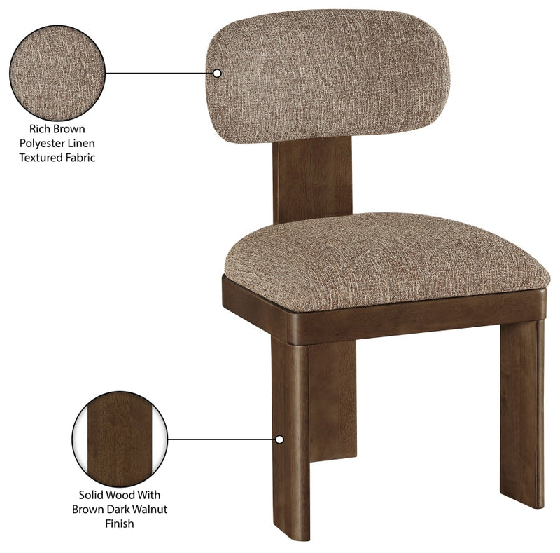 Timbra Linen Textured Fabric Upholstered Dining Chair in Brown, Set of 2 - 11083Brown-C