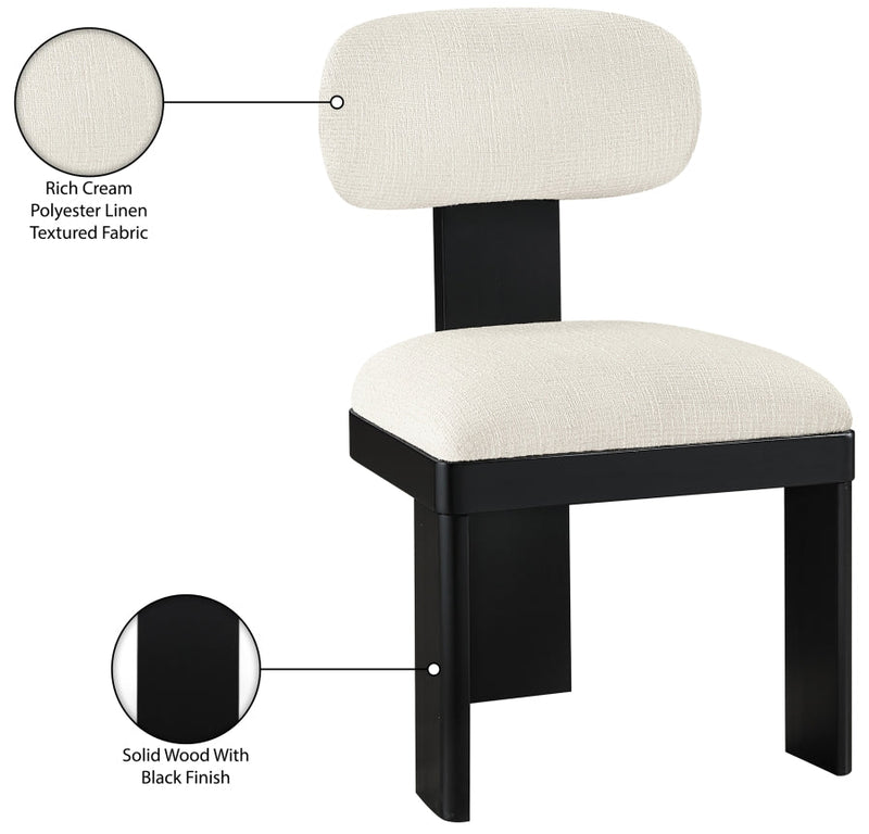 Timbra Linen Textured Fabric Upholstered Dining Chair in Cream, Set of 2 - 11082Cream-C