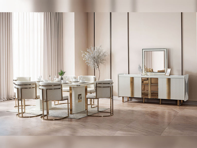 Tina Al Diningroom (Consol With Mirror & Dining Table & 6 Dining Chair) - 200-ALT-TIN-DT-6-SET