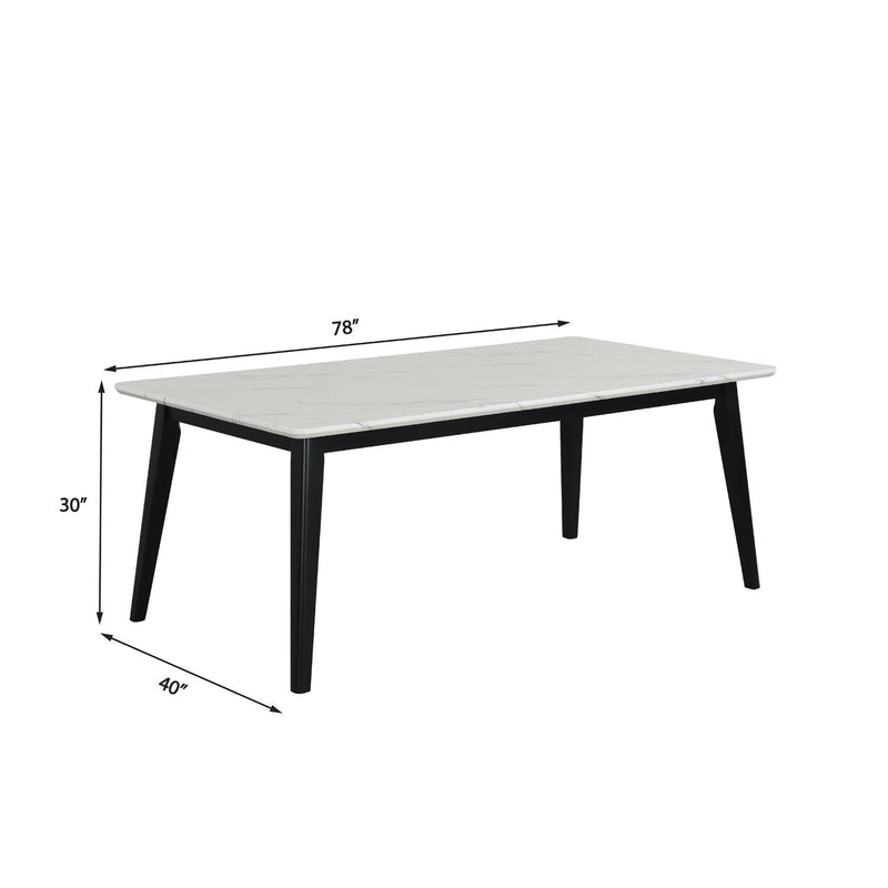Tina - White Rectangular Shape Dining Table with Faux Marble Top - D213-Table