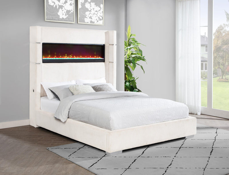 Tisdall Upholstered Cal King Flame Visualizer Bed Cream - 306032KW