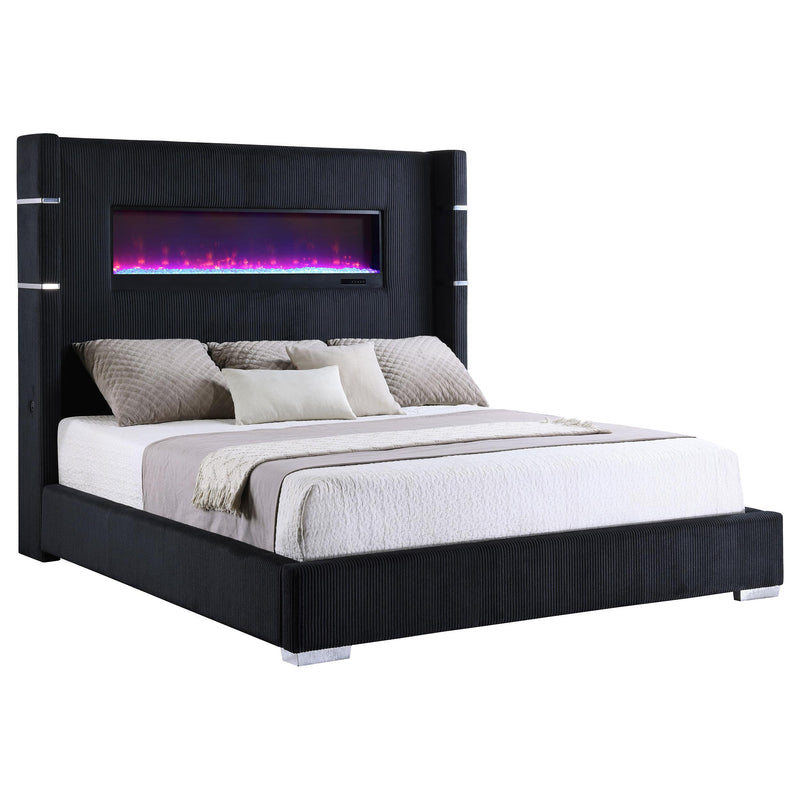 Tisdall Upholstered Eastern King Flame Visualizer Bed Black - 306031KE