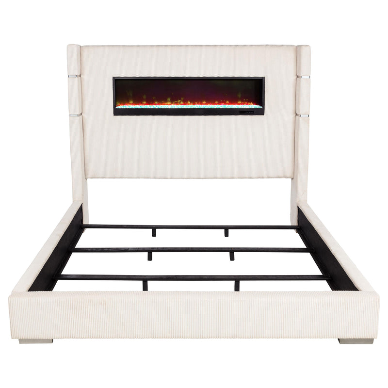 Tisdall Upholstered Eastern King Flame Visualizer Bed Cream - 306032KE