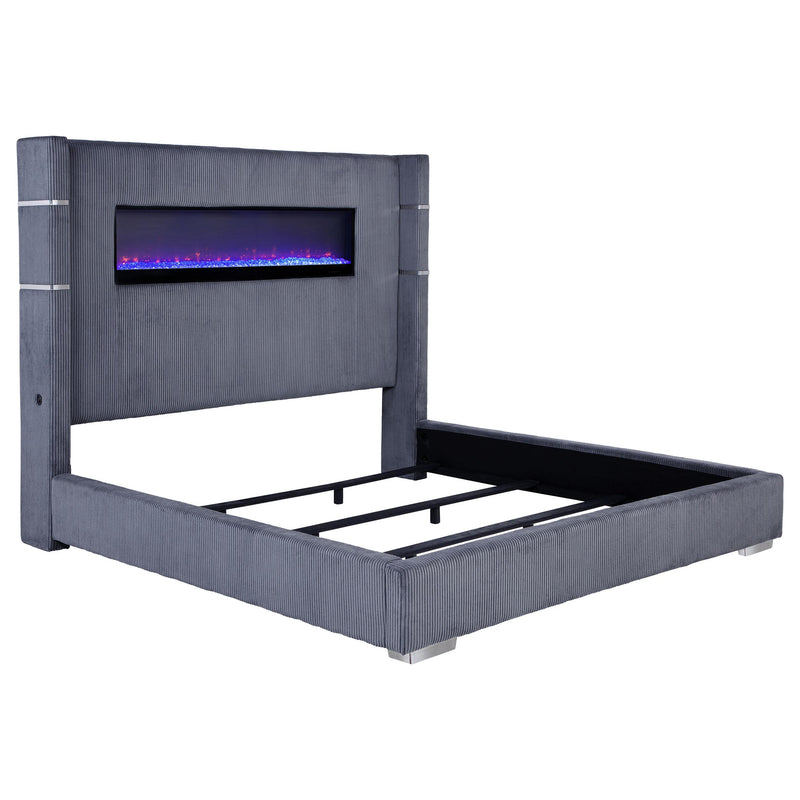 Tisdall Upholstered Eastern King Flame Visualizer Bed Grey - 306030KE