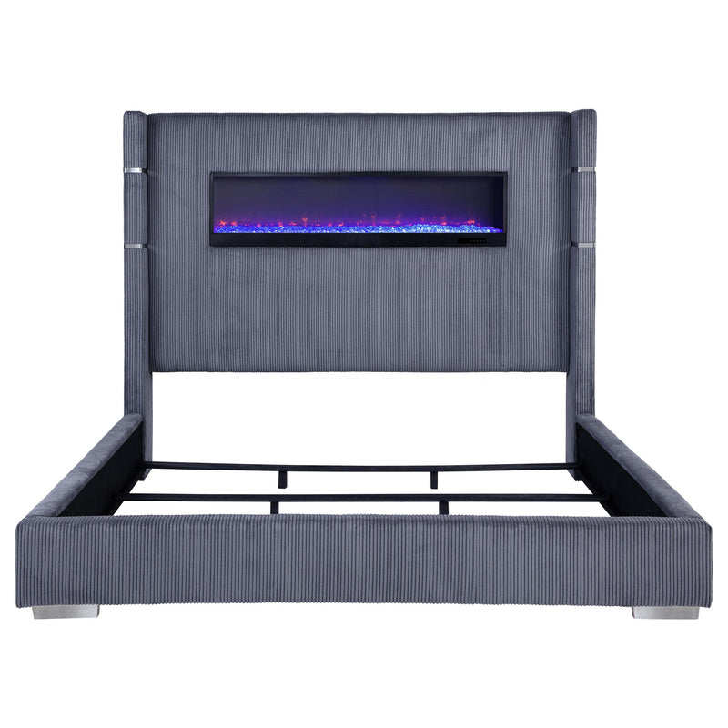 Tisdall Upholstered Eastern King Flame Visualizer Bed Grey - 306030KE
