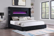 Tisdall Upholstered Queen Flame Visualizer Bed Black - 306031Q