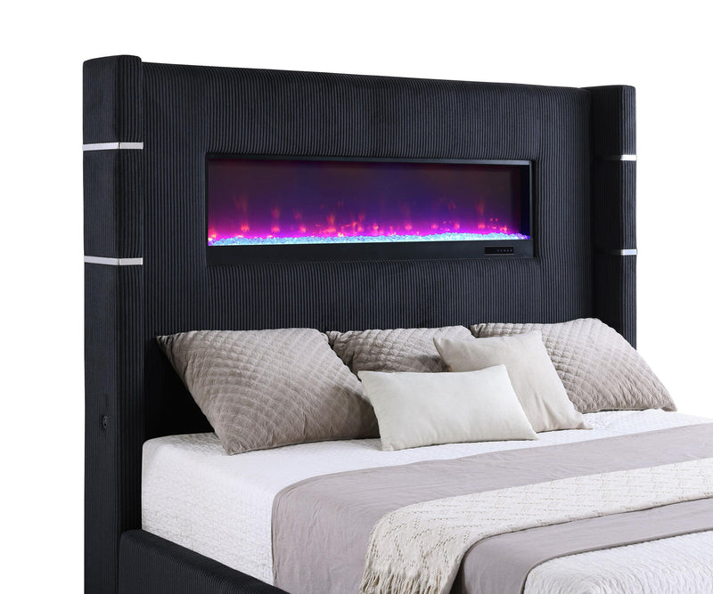 Tisdall Upholstered Queen Flame Visualizer Bed Black - 306031Q