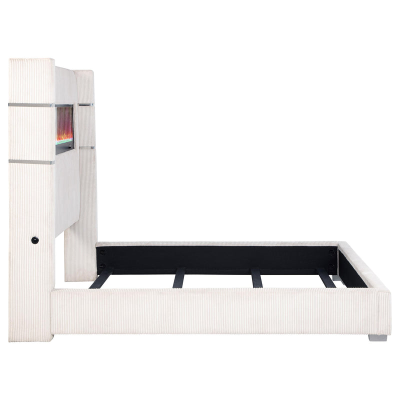 Tisdall Upholstered Queen Flame Visualizer Bed Cream - 306032Q