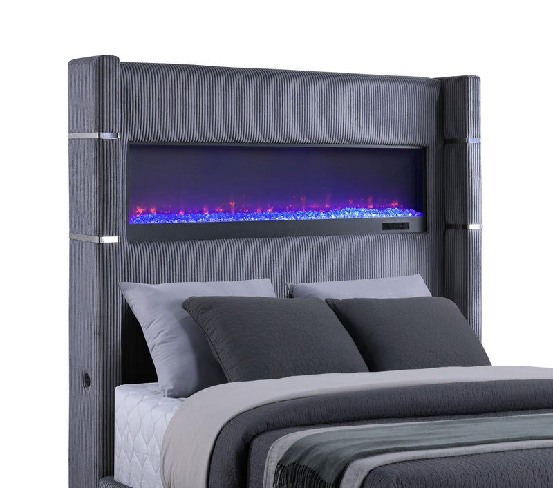 Tisdall Upholstered Queen Flame Visualizer Bed Grey - 306030Q