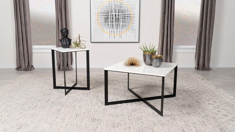 Tobin Square Marble Top Coffee Table White and Black - 707698