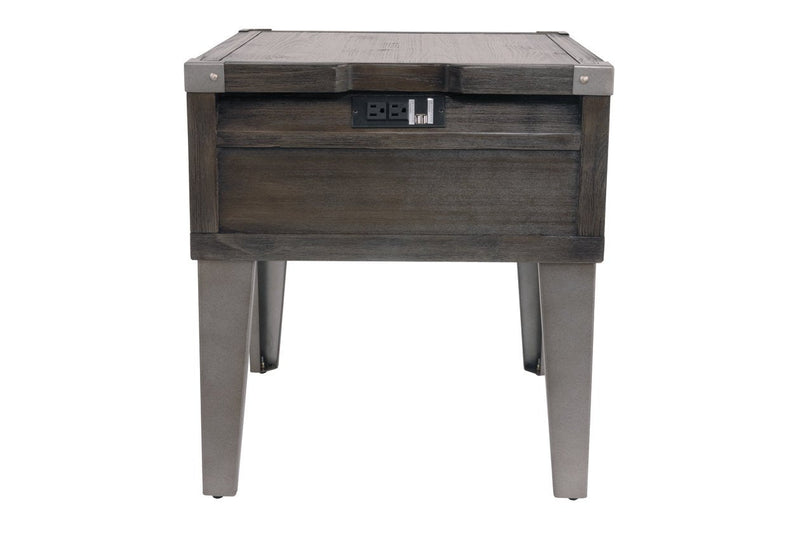 Todoe Dark Gray End Table with USB Ports & Outlets - Gate FurnitureEnd Table